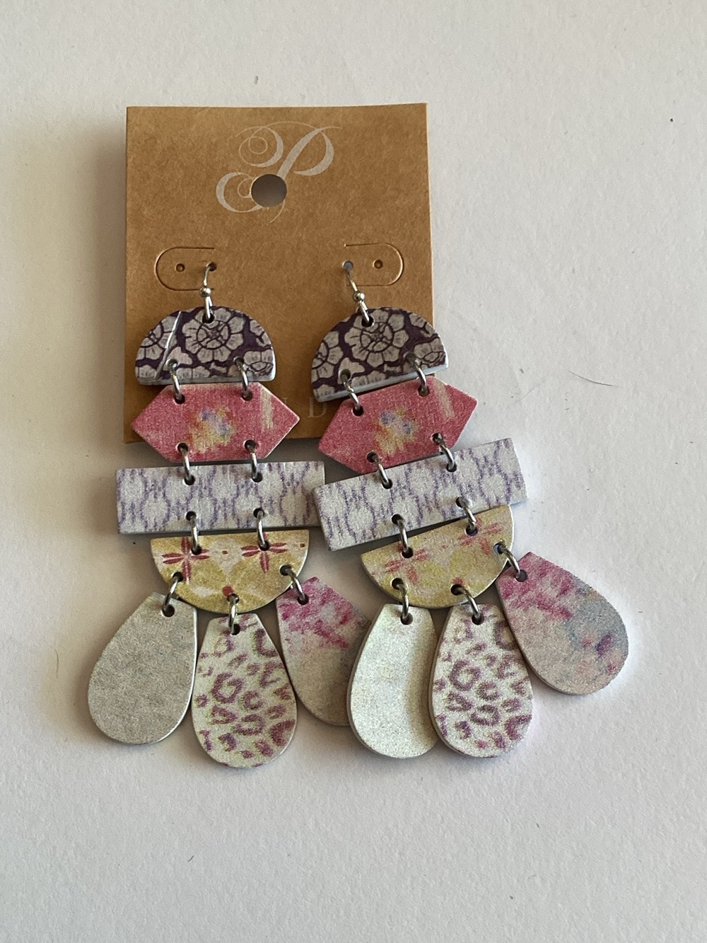 Plunder Pink and Cream Floral‎ Multi-Shape Drop Earrings
